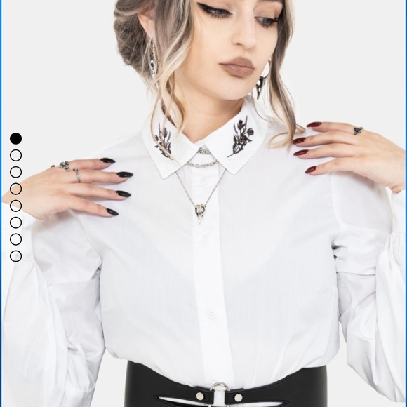 Disturbia Tops - Disturbia Dispair White Button Down Shirt with Thistle Embroidery